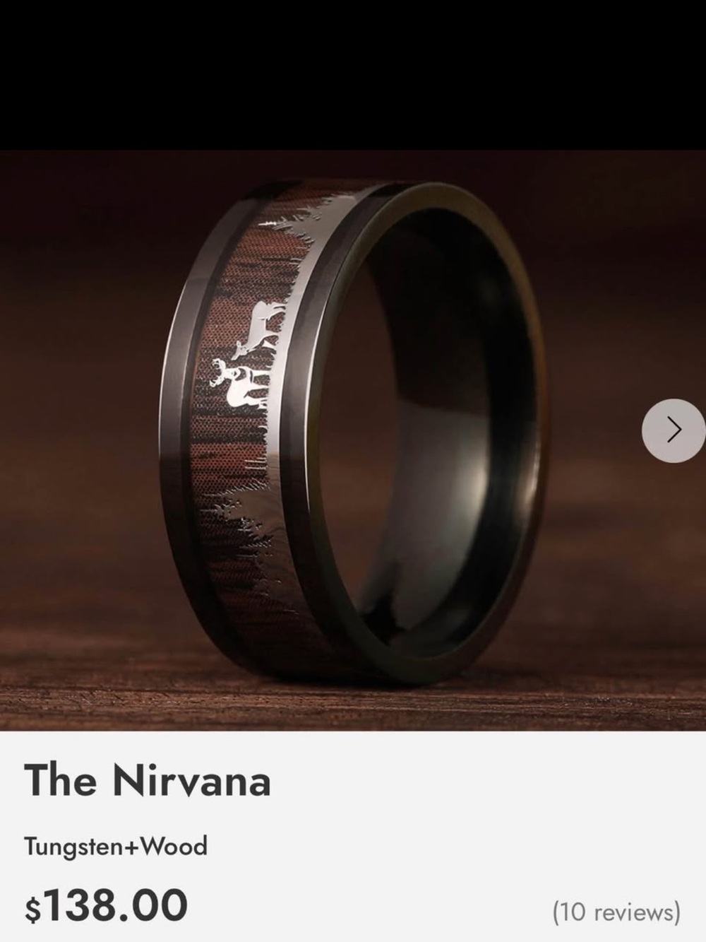 The Nirvana Black Tungsten + Brown Wood Inlay Ring